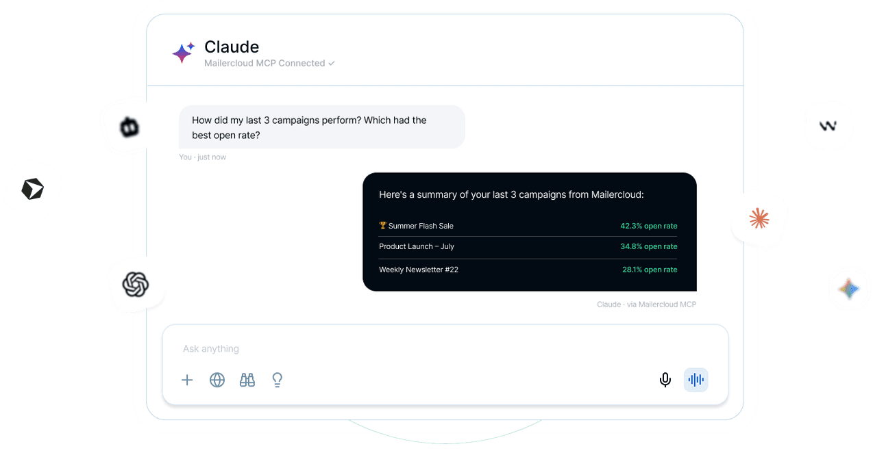Claude connected to Mailercloud MCP - Ask anything, get results