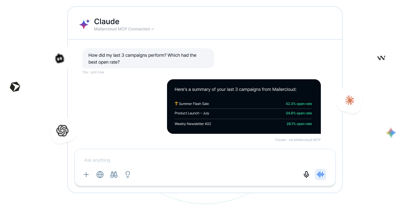 Claude connected to Mailercloud MCP - Ask anything, get results
